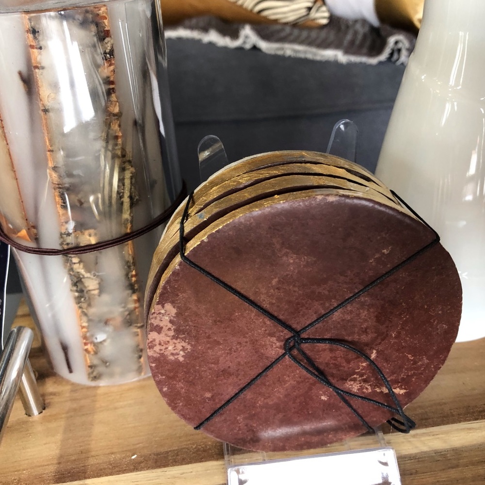 West Elm stone gold foil coaster set NWT